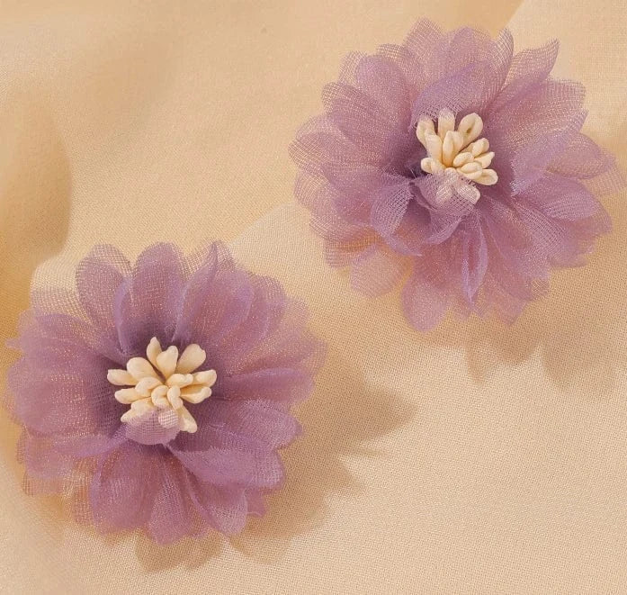 classic / classic / 2 Purple Flower Series Fabric Acrylic Ear Stud Fashion Pierce Wedding Holiday Party Earring Jewelry Gift
