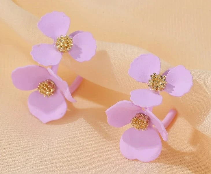 classic / classic / 3 Purple Flower Series Fabric Acrylic Ear Stud Fashion Pierce Wedding Holiday Party Earring Jewelry Gift