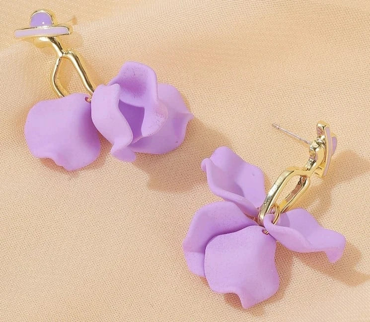 classic / classic / 4 Purple Flower Series Fabric Acrylic Ear Stud Fashion Pierce Wedding Holiday Party Earring Jewelry Gift
