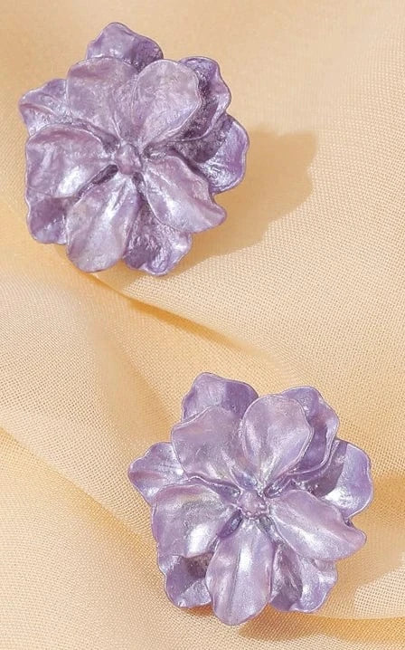 classic / classic / 6 Purple Flower Series Fabric Acrylic Ear Stud Fashion Pierce Wedding Holiday Party Earring Jewelry Gift