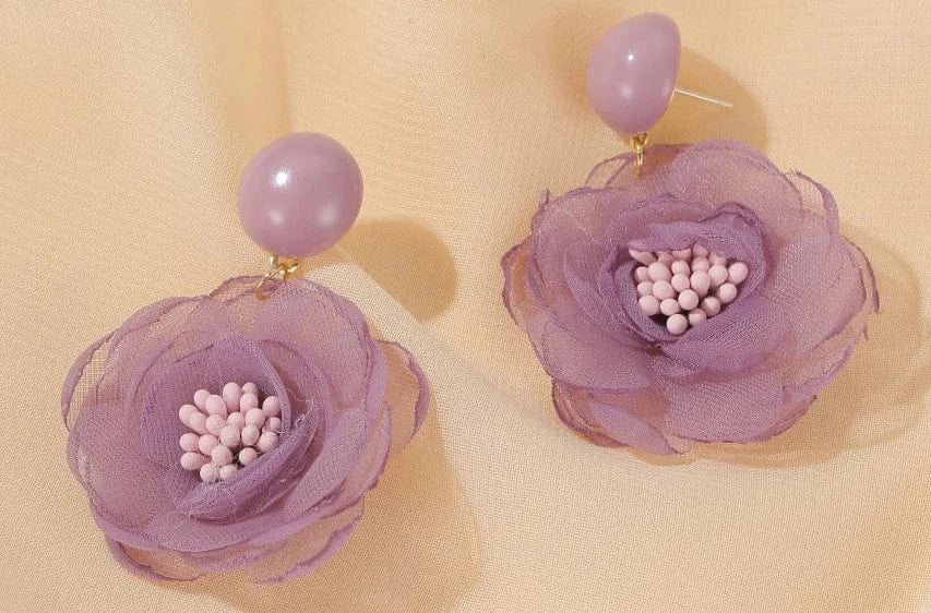 classic / classic / 8 Purple Flower Series Fabric Acrylic Ear Stud Fashion Pierce Wedding Holiday Party Earring Jewelry Gift