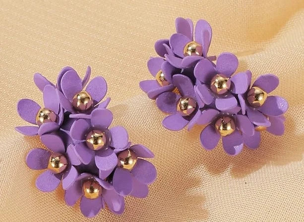 classic / classic / 9 Purple Flower Series Fabric Acrylic Ear Stud Fashion Pierce Wedding Holiday Party Earring Jewelry Gift