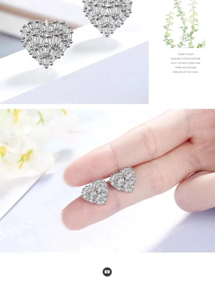 Classic Design Dazzling Heart Stud Earrings for Women High Quality Romantic Female Accessories Timeless Styling Jewelry