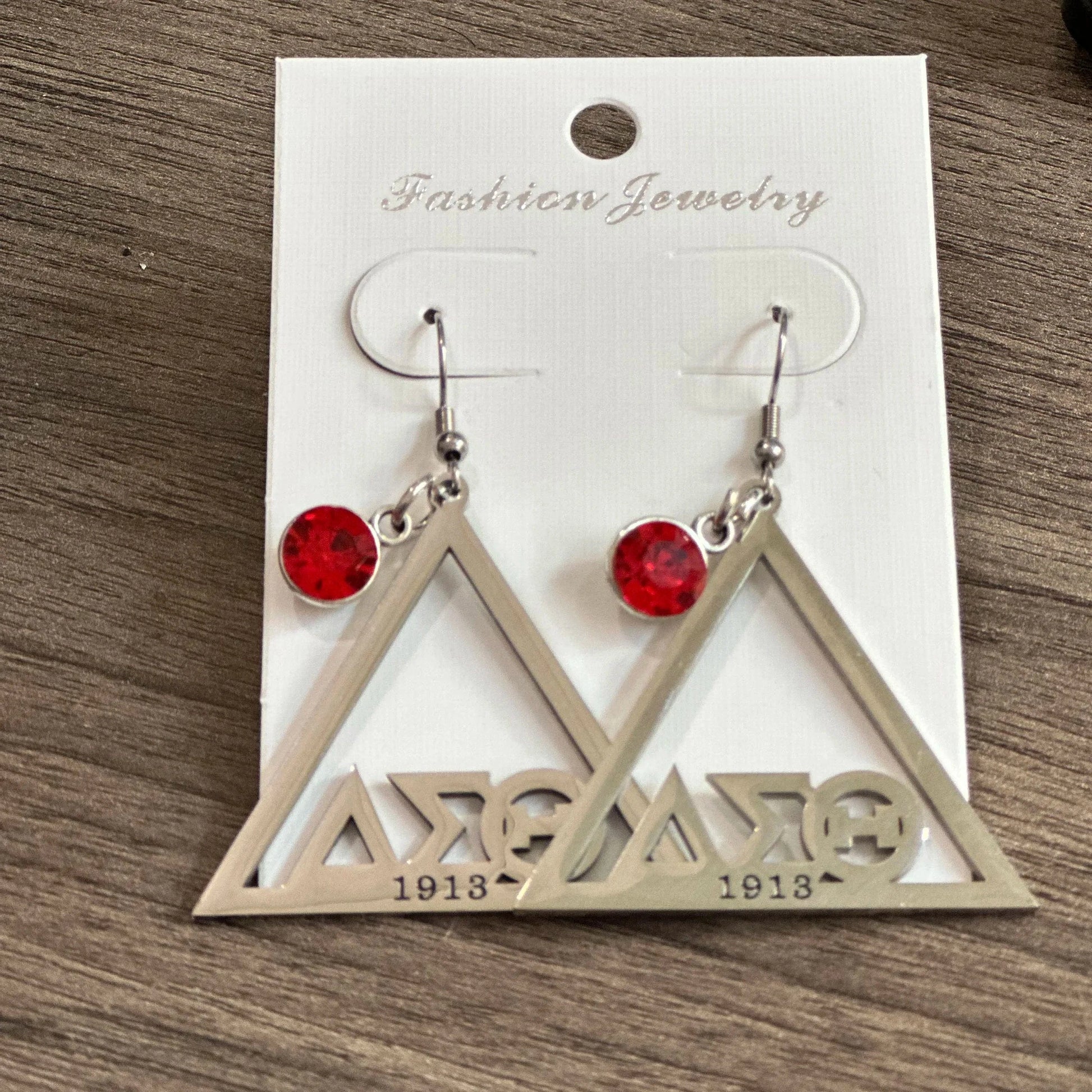 classic / earring Delta Sigma Theta Stainless Pyramid Red Rhinestones Titanium Steel Square Pearl Necklace DST Jewelry for Sorority Girls