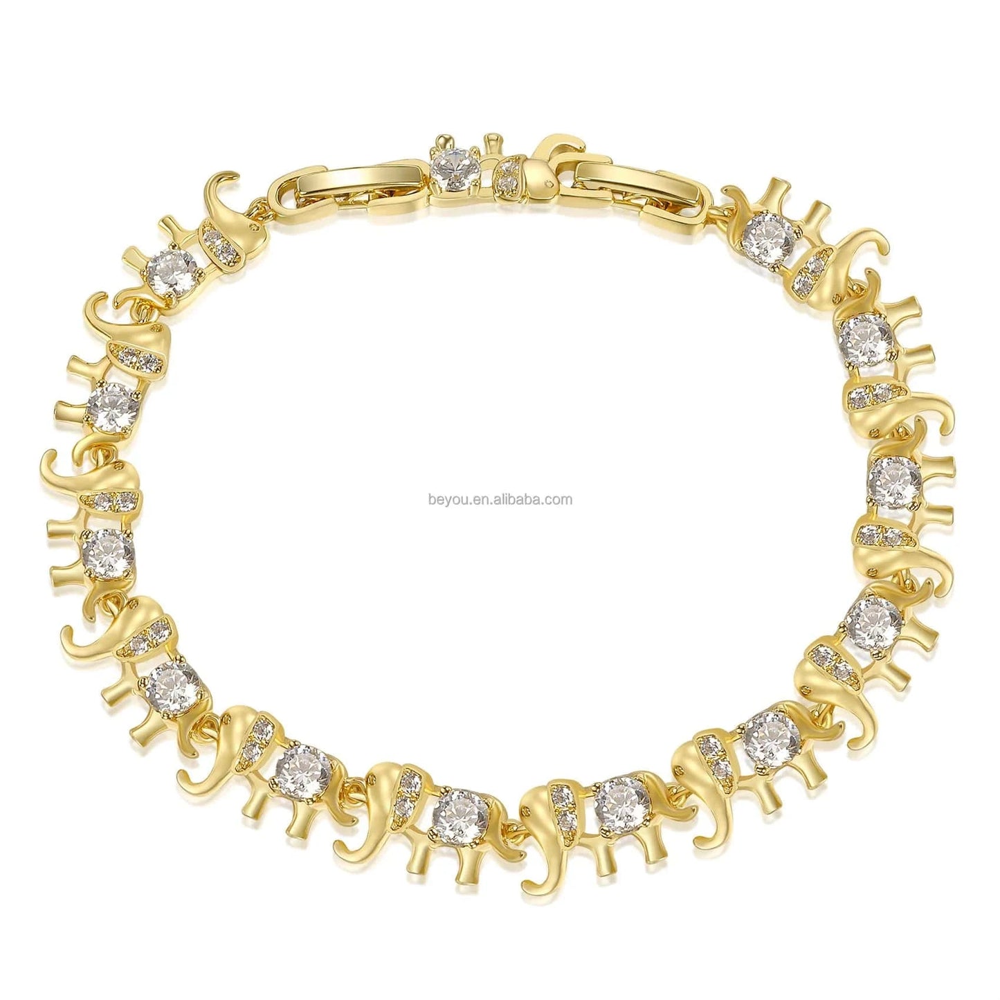 classic / Gold Delta Gold Plated Copper Cuban Chain Elephant Bracelet Detachable Buckle Bracelet Women Link Chain Bangle Jewelry Gift