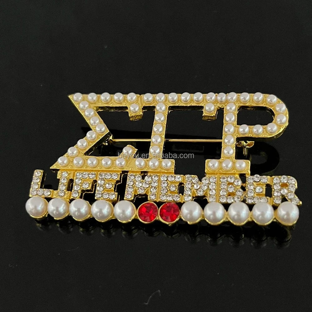classic / sgr / Blue White Zinc Plated Greek Letter SGR Sorority Sigma Gamma Rho Symbol Christmas Tree Blue Yellow Rhinestone Polygonal Star Metal Brooch Jewelry Gift