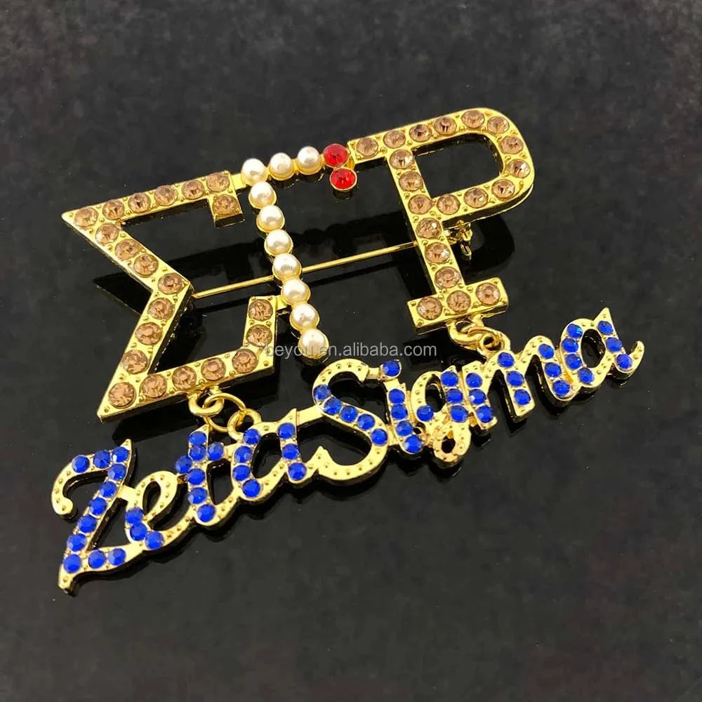 classic / sgr / Blue White Zinc Plated Greek Letter SGR Sorority Sigma Gamma Rho Symbol Christmas Tree Blue Yellow Rhinestone Polygonal Star Metal Brooch Jewelry Gift