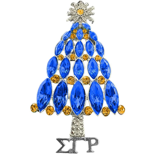 classic / sgr / Blue White Zinc Plated Greek Letter SGR Sorority Sigma Gamma Rho Symbol Christmas Tree Blue Yellow Rhinestone Polygonal Star Metal Brooch Jewelry Gift