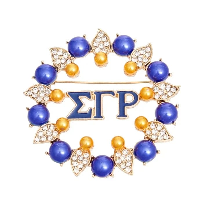 classic / sgr / Gold Plated Pink Green Sorority Blue White Beads Leaf Rhinestone Metal Women Brooch Pin for Gift