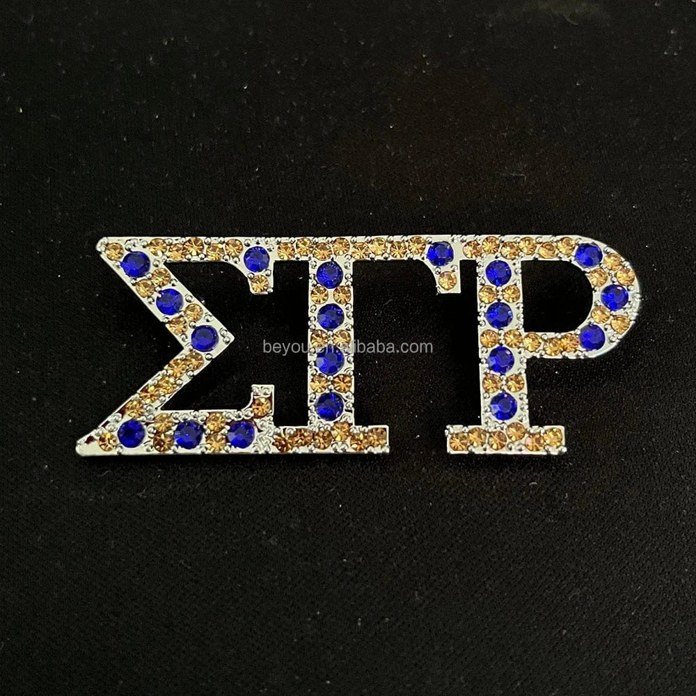 classic / SGR / Other Customized Greek Sorority Sigma Gamma Rho Brooch Yellow Blue Triple Rhinestone SGR Letter Lapel Pin Metal Jewelry Gift Brooches