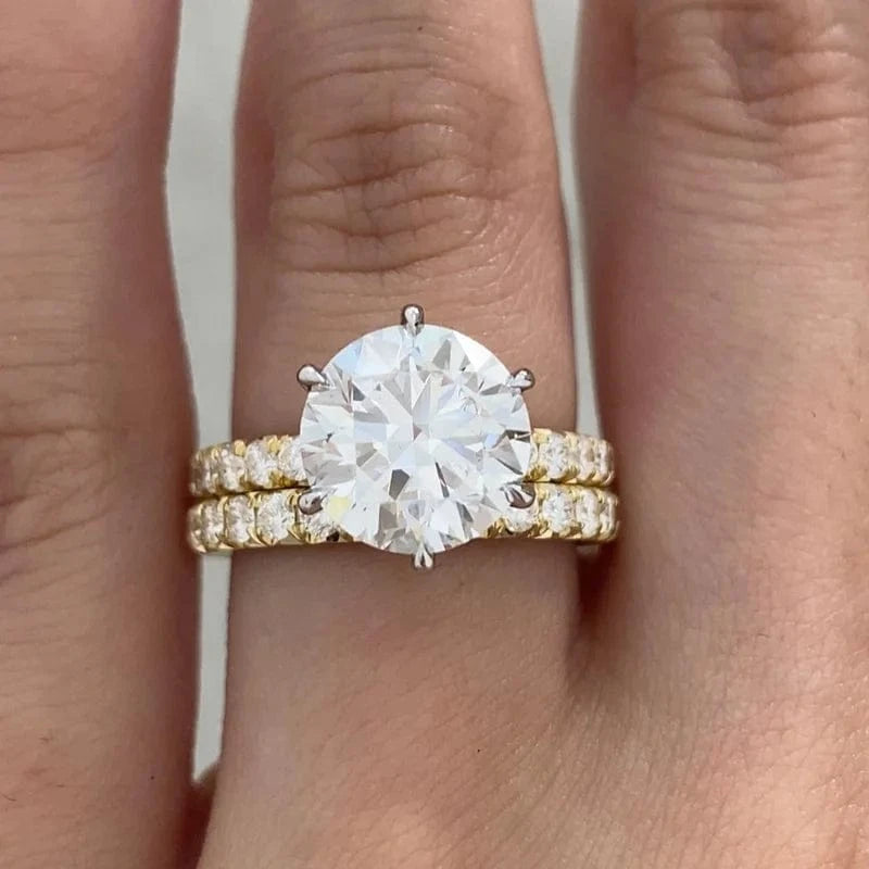 Classic six prongs 2-tone real 18K gold 3ct round mossanite diamond wedding rings set moissanite jewelry
