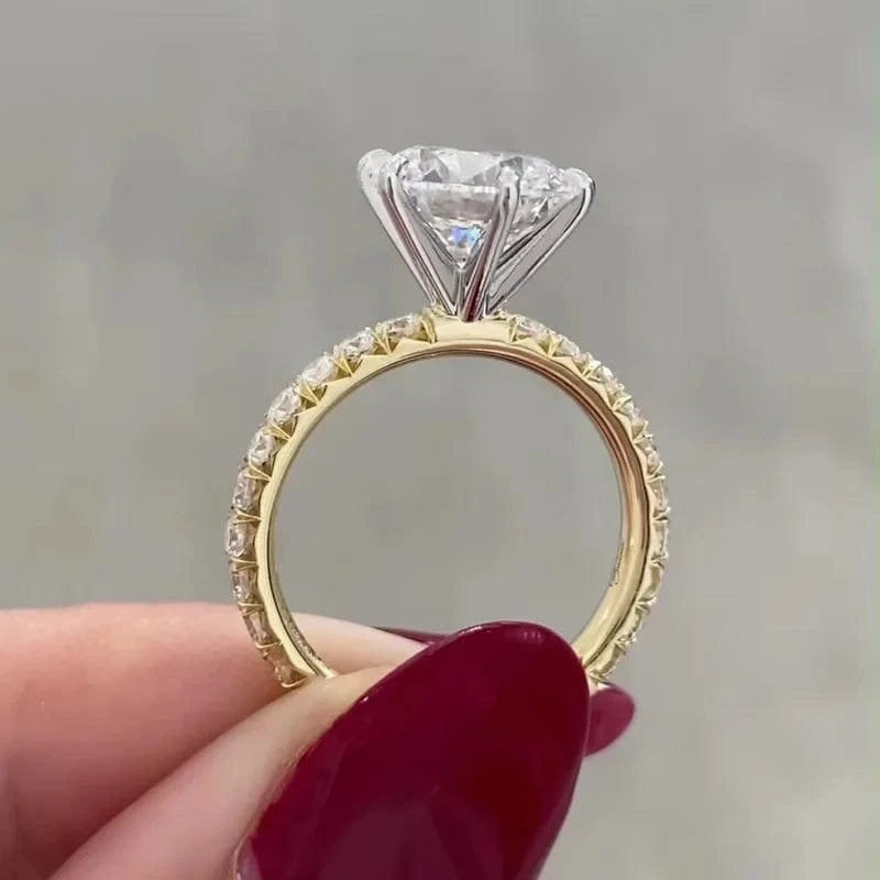 Classic six prongs 2-tone real 18K gold 3ct round mossanite diamond wedding rings set moissanite jewelry