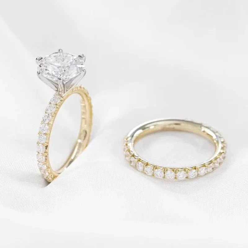 Classic six prongs 2-tone real 18K gold 3ct round mossanite diamond wedding rings set moissanite jewelry