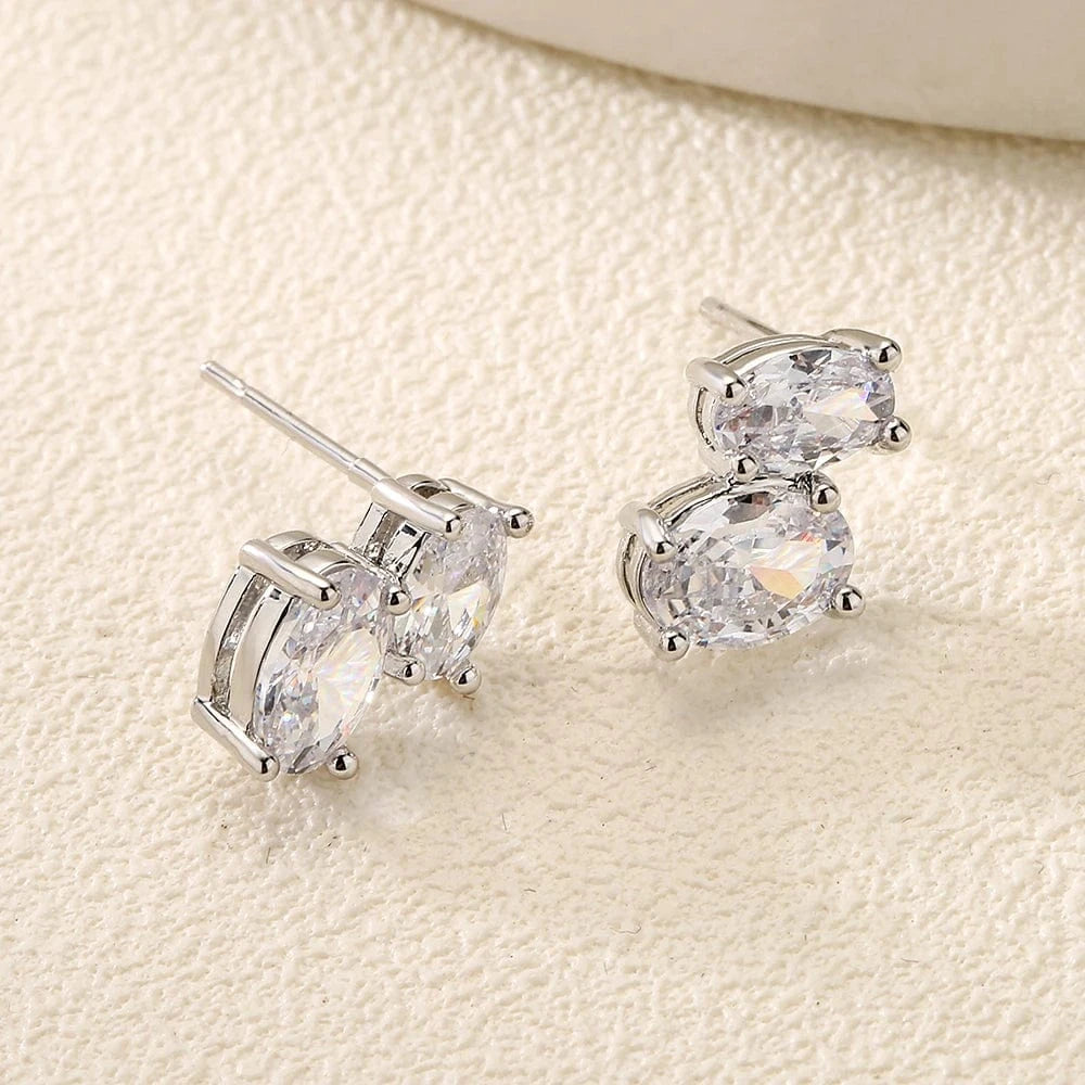CLASSIC / White RAKOL EP1203 fashion 925 sliver fine jewelry rhinestone oval zircon studs wedding earrings for women