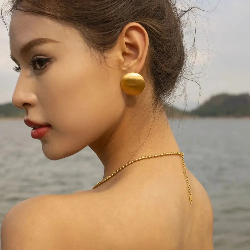 Classical / E1929 E1929 fashion18k gold-plated stainless steel waterproof round korean stud earrings jewelry 2023