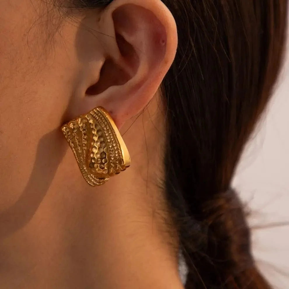 Classical / E1930 E1930 new arrival Tarnish Free  waterproof Stainless Steel chunky 18k gold  Plated hoop Earrings