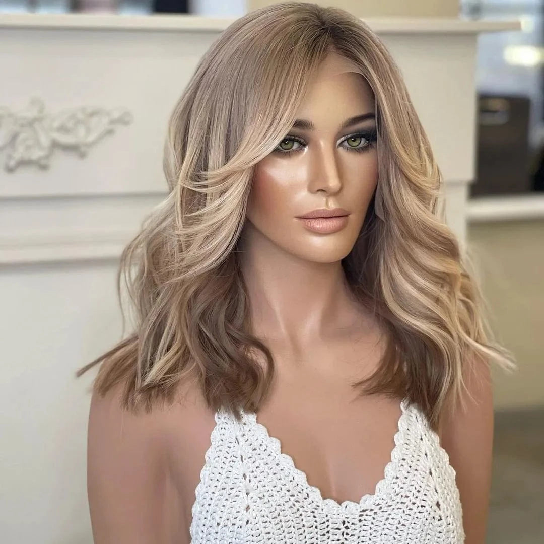 Clip In Hair Dark Brown Highlight Color Short Bob Wave Cut Wig Virgin European Cuticle Human Hair Lace Front Wigs
