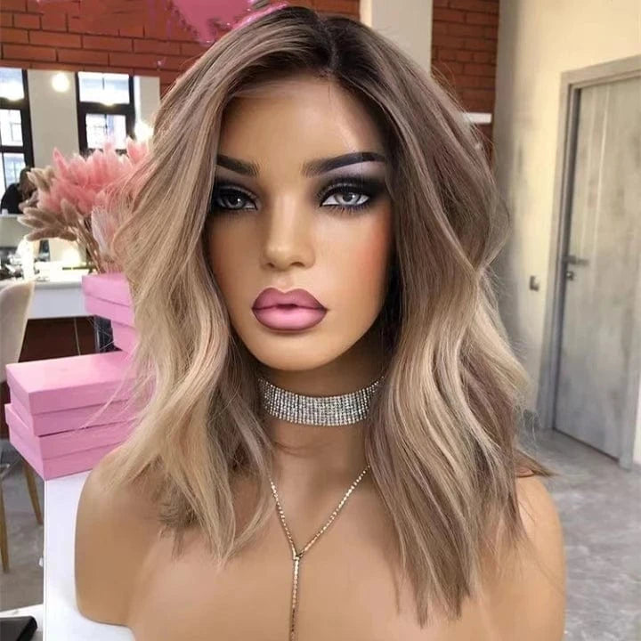 Clip In Hair Dark Brown Highlight Color Short Bob Wave Cut Wig Virgin European Cuticle Human Hair Lace Front Wigs