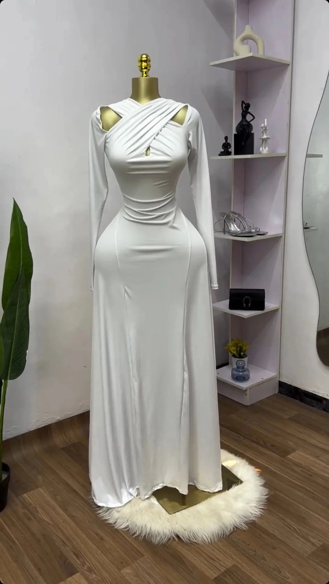 CM.YAYA 2025 Summer Women O-neck Long Sleeve Mermaid Maxi Dress Birthday Beach Sexy Night Party Club Long Dresses