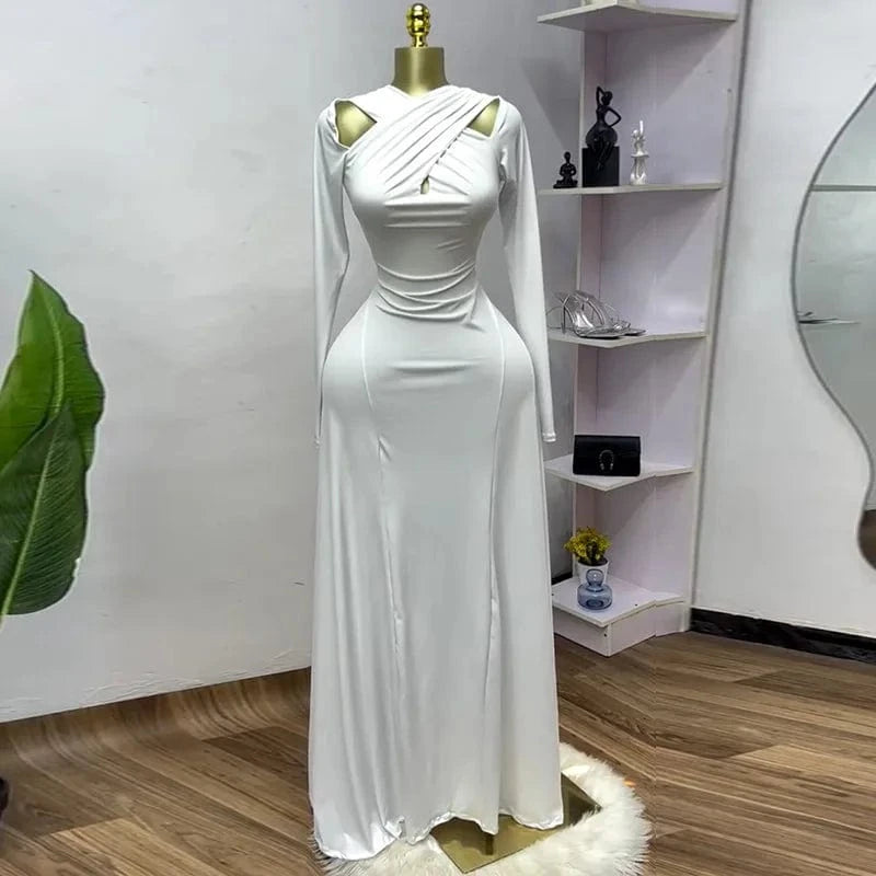 CM.YAYA 2025 Summer Women O-neck Long Sleeve Mermaid Maxi Dress Birthday Beach Sexy Night Party Club Long Dresses