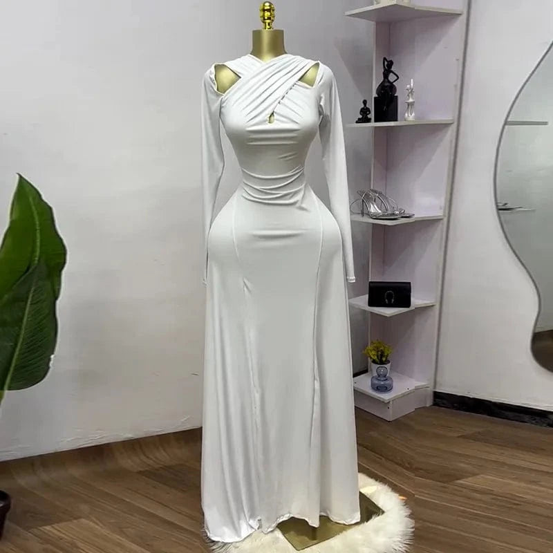 CM.YAYA 2025 Summer Women O-neck Long Sleeve Mermaid Maxi Dress Birthday Beach Sexy Night Party Club Long Dresses