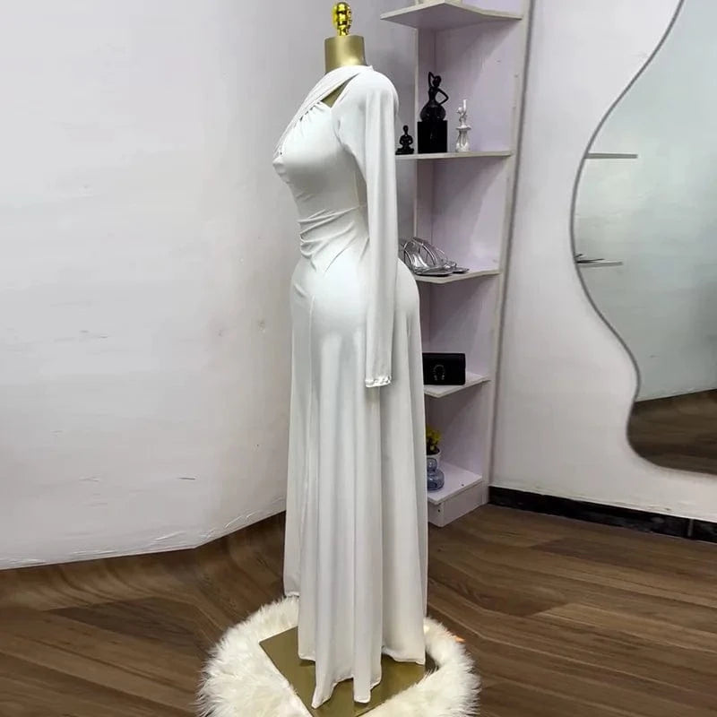 CM.YAYA 2025 Summer Women O-neck Long Sleeve Mermaid Maxi Dress Birthday Beach Sexy Night Party Club Long Dresses