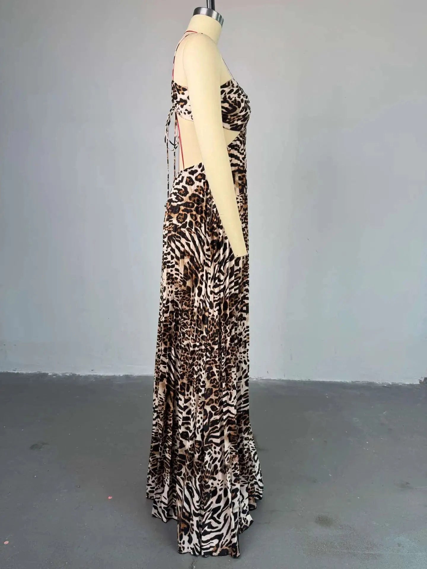 CM.YAYA Elegant Women  Leopard Print Sleeveless Strapless Floor-Length Long Dress 2025 Beach Party Birthday Sexy Pleated Dresses