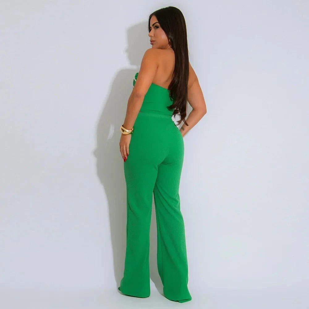 CM.YAYA Sexy Party Women's Set Striped Splicing Strapless Crop Top and Wide Leg Pants 2025 Two 2 Piece Sets Outfit Tracksuits