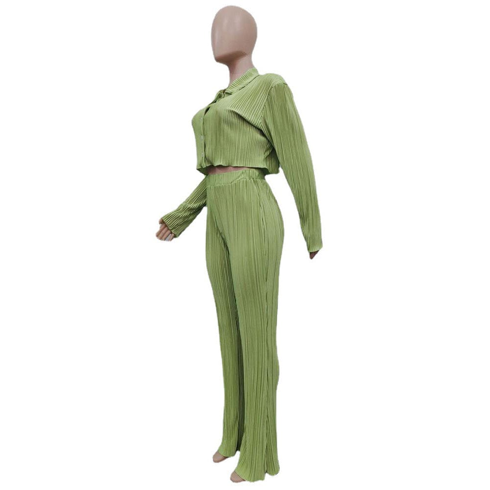 CM.YAYA Street Pleated Women's Set Long Sleeve Mini Blouse Shirt and Straight Pants Suit 2023 Two 2 Piece Set Outfits Tracksuit
