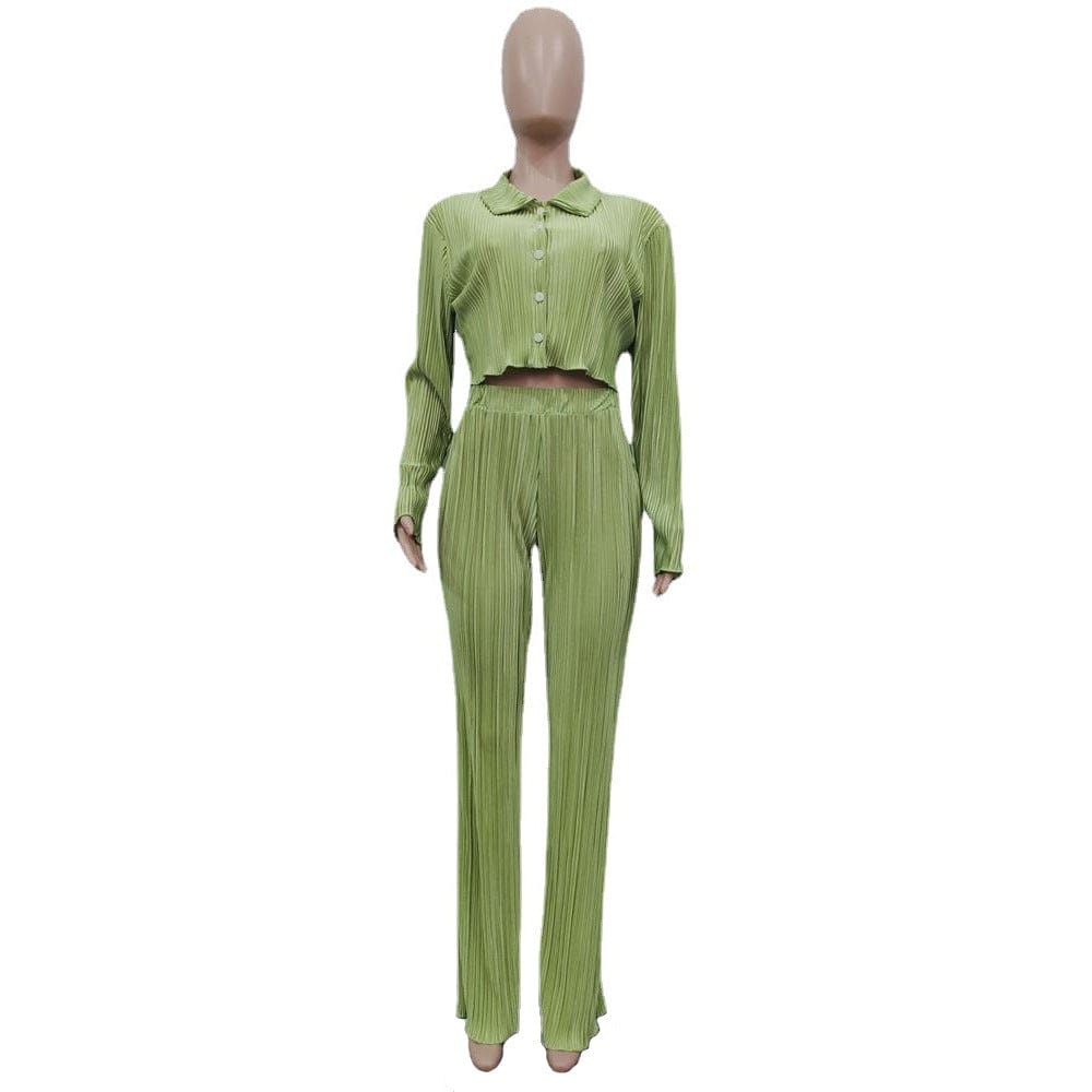 CM.YAYA Street Pleated Women's Set Long Sleeve Mini Blouse Shirt and Straight Pants Suit 2023 Two 2 Piece Set Outfits Tracksuit