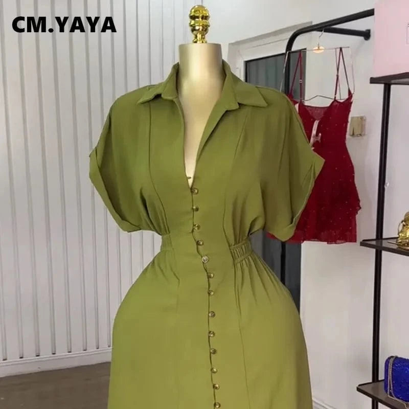 CM.YAYA Women Batwing Short Sleeve Single Breasted Long Maxi Dress 2025 Street  Birthday Evening Sexy Party Dresses Vestidos
