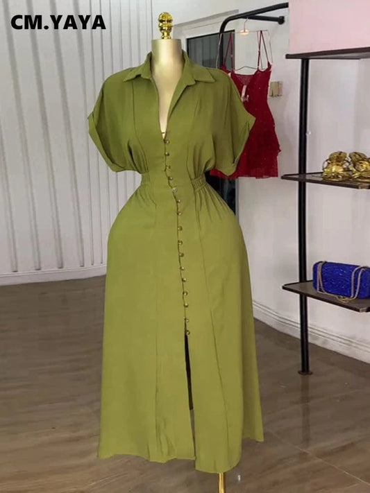 CM.YAYA Women Batwing Short Sleeve Single Breasted Long Maxi Dress 2025 Street  Birthday Evening Sexy Party Dresses Vestidos