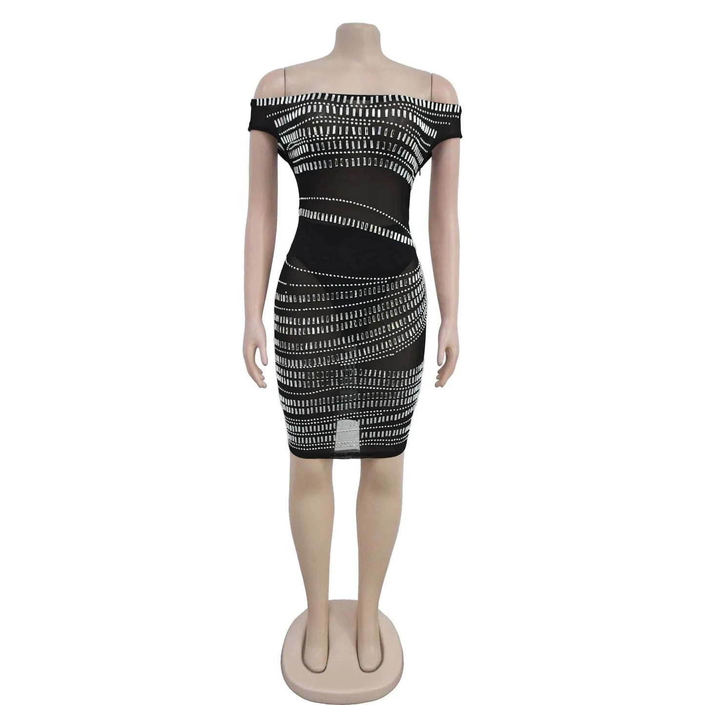 CM.YAYA Women Diamonds Hot Rhinestones Slash Neck Bodycon Mini Dress 2024 Fall Winter Sexy Party Club Evening Birthday Dresses