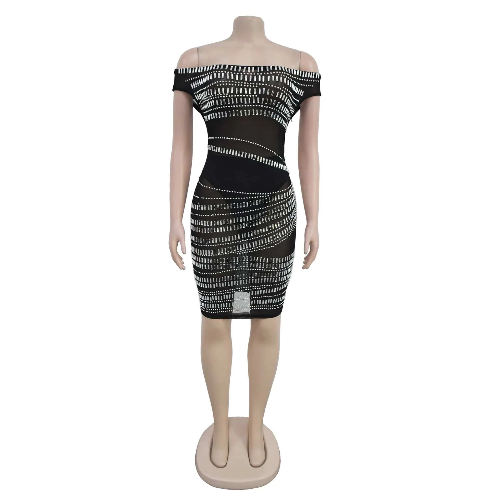 CM.YAYA Women Diamonds Hot Rhinestones Slash Neck Bodycon Mini Dress 2024 Fall Winter Sexy Party Club Evening Birthday Dresses