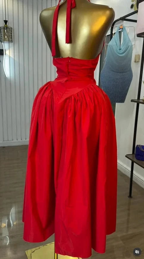 CM.YAYA Women Halter V-neck Backless Sleeveless Big Swing Bodycon Mid Maxi Long Dress 2025 Vacation Sexy Party Evening Dresses