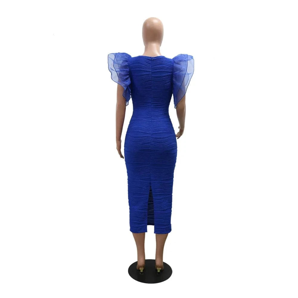 CM.YAYA Women Ruffles Short Sleeve O-neck Striped Knee Length Dress Street Vestidos Sexy Night Club Party Evening Chic Dresses