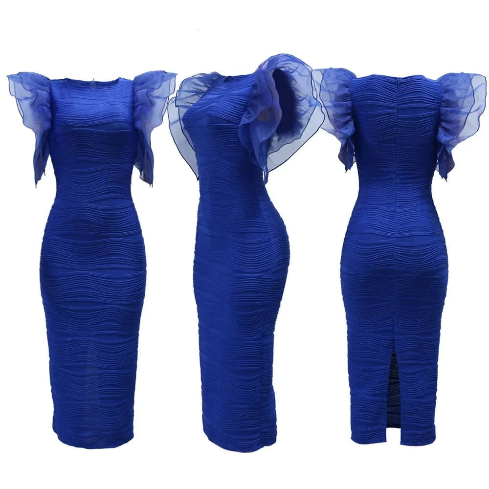 CM.YAYA Women Ruffles Short Sleeve O-neck Striped Knee Length Dress Street Vestidos Sexy Night Club Party Evening Chic Dresses