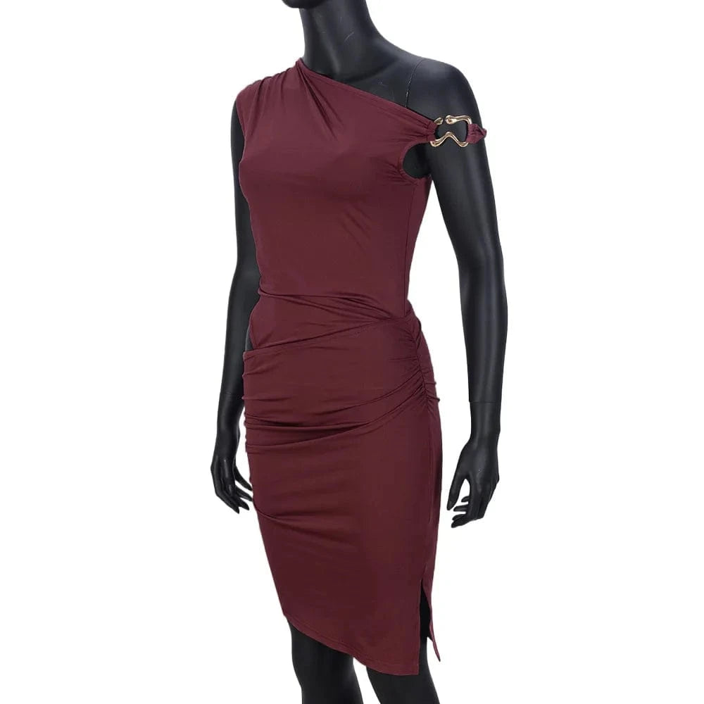 CM.YAYA Women Sleeveless Diagonal Collar Slim Mini Dress 2025 Holiday Beach Birthday Evening Sexy Girl Party Dresses Vestidos