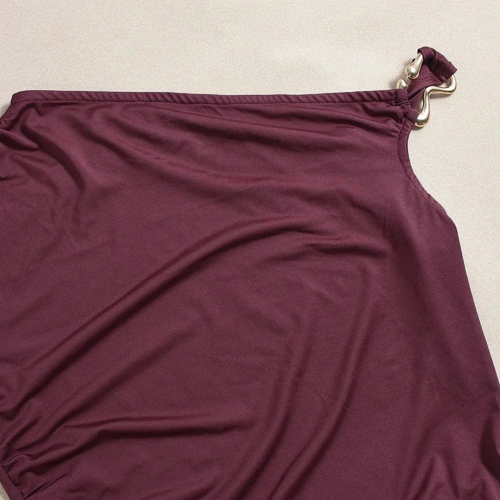 CM.YAYA Women Sleeveless Diagonal Collar Slim Mini Dress 2025 Holiday Beach Birthday Evening Sexy Girl Party Dresses Vestidos