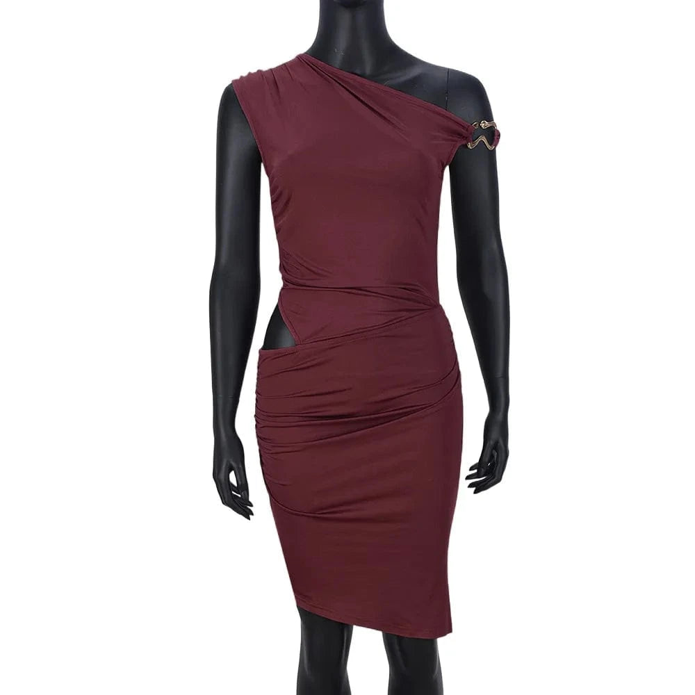 CM.YAYA Women Sleeveless Diagonal Collar Slim Mini Dress 2025 Holiday Beach Birthday Evening Sexy Girl Party Dresses Vestidos