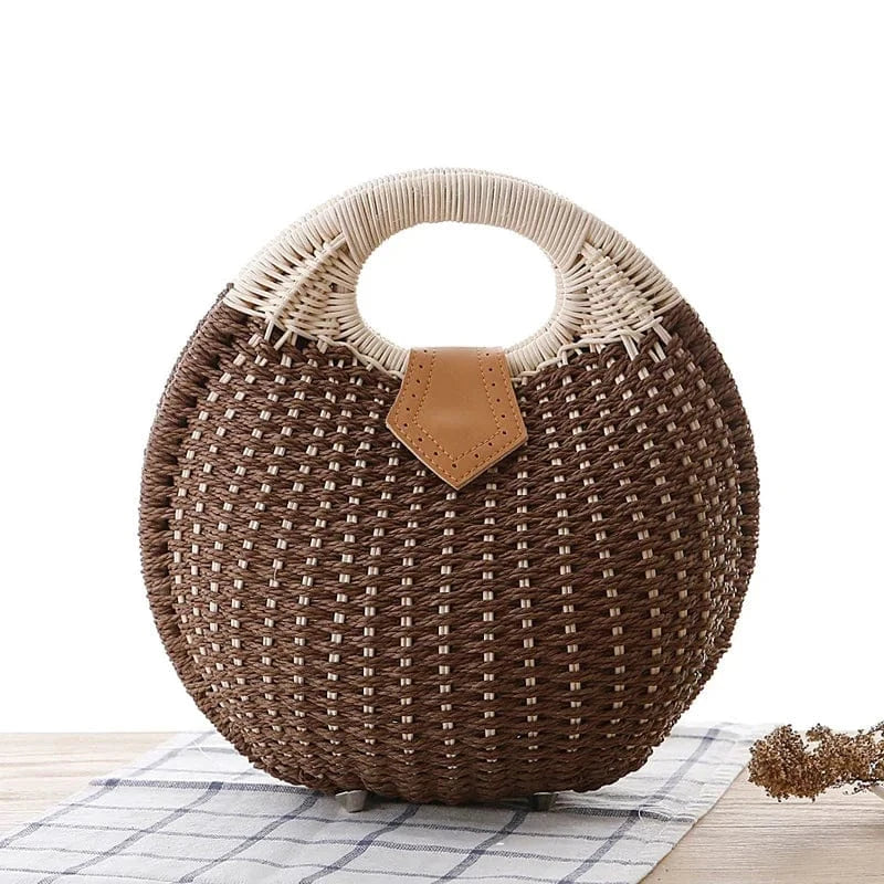 Coffee 2025 Fashion Women's Shell Handbag Cute Rattan Straw Handwoven Totes Casual Simple Braided Top-handle Bag Shell Shape
