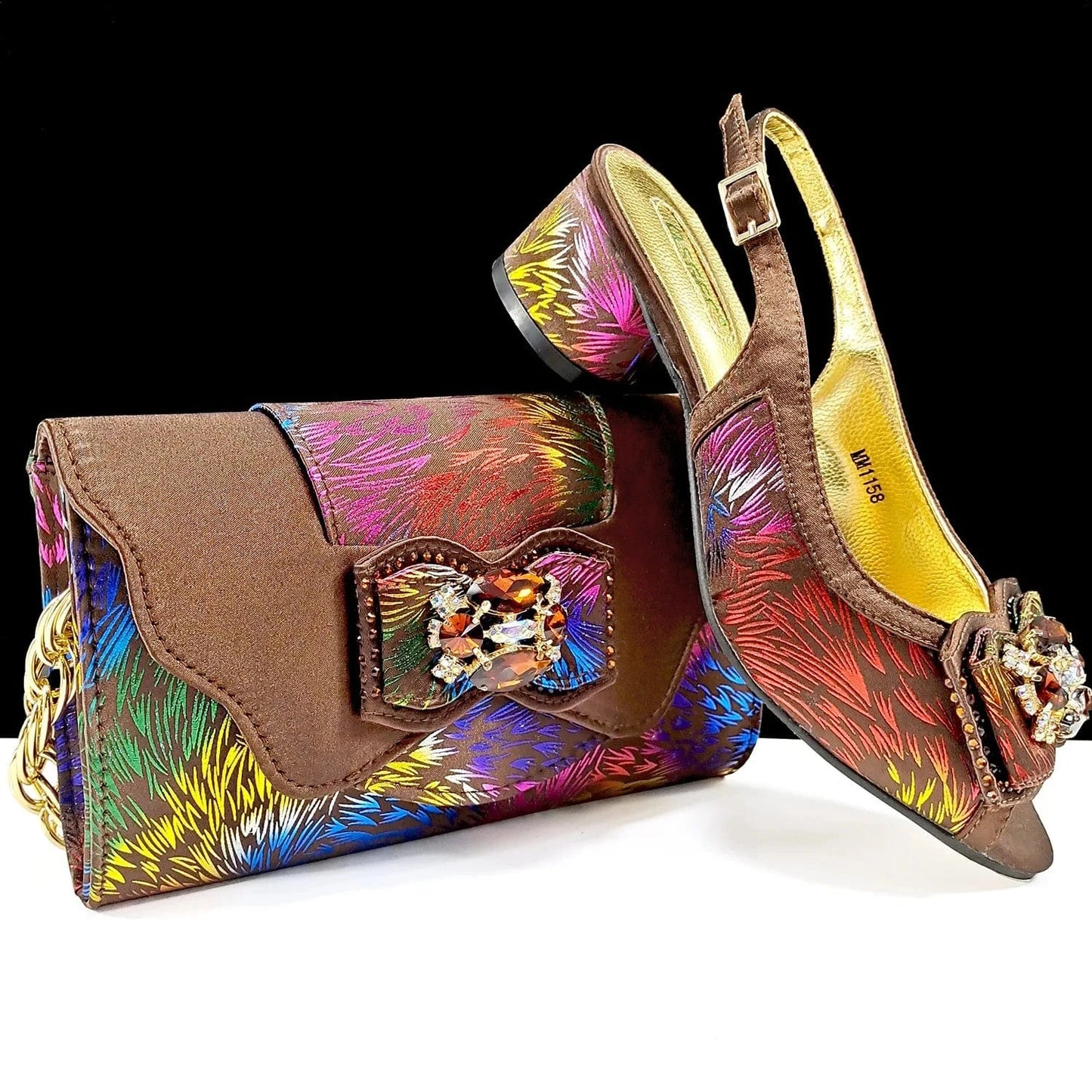 coffee / 42 Designer Luxury New Italian African Party Ladies Women Girls Fashion Female Shoes and Bags Set