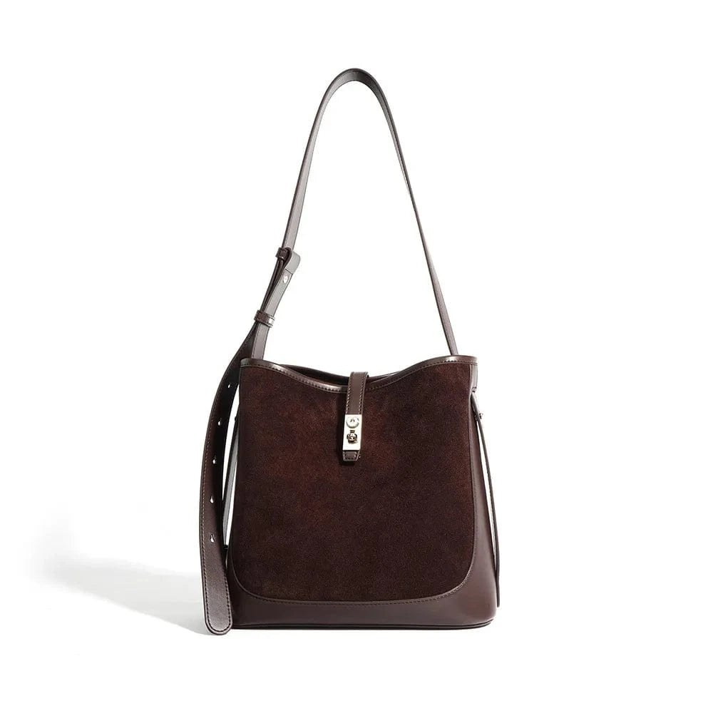 Coffee Customized OEM Design Brown Suede Leather Hand Bag 2024 Latest Cowhide Genuine Suede Bag Luxury White Fur Decorated Bag