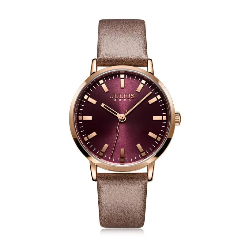 Coffee New Simple Lady Women's Watch Miyota Mov't Fine Fashion Hours Bracelet Simple Real Leather Clock Girl's Birthday Gift Julius Box