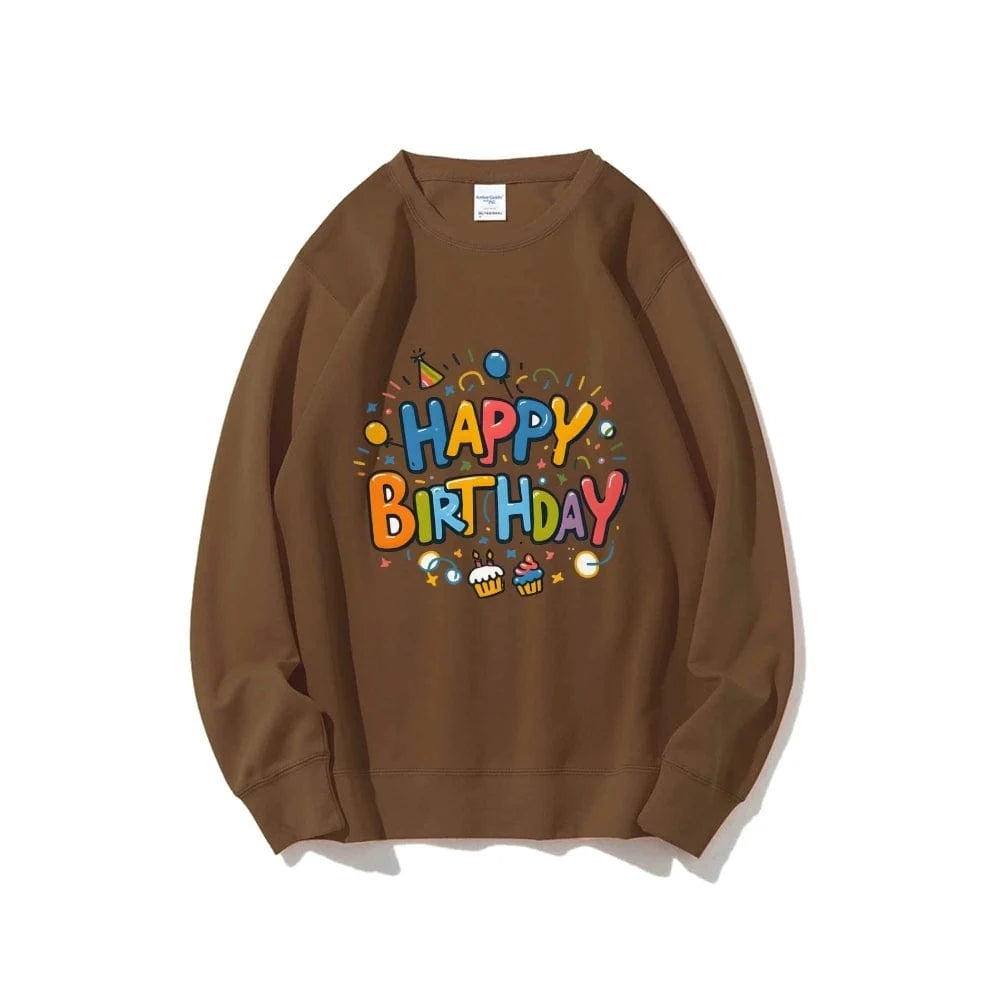 Coffee / XXL Birthday Graphic Casual Sweatshirt Trendy Multi-Colored Cotton Soft Top New Fashion Crew Neck Pullover Long Sleeve Loose Sweater