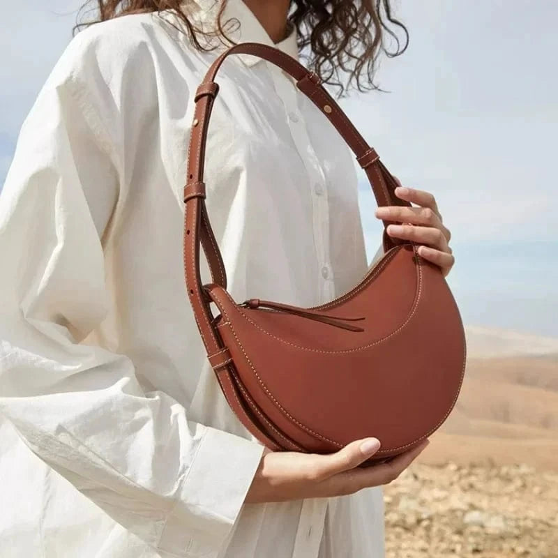 Cognac Candy Designer Polana Genuine Leather Handbags for Women Luxury Ladies Underarm Bags Elegant Crescent Shoulder Crossbody Saddle Purse