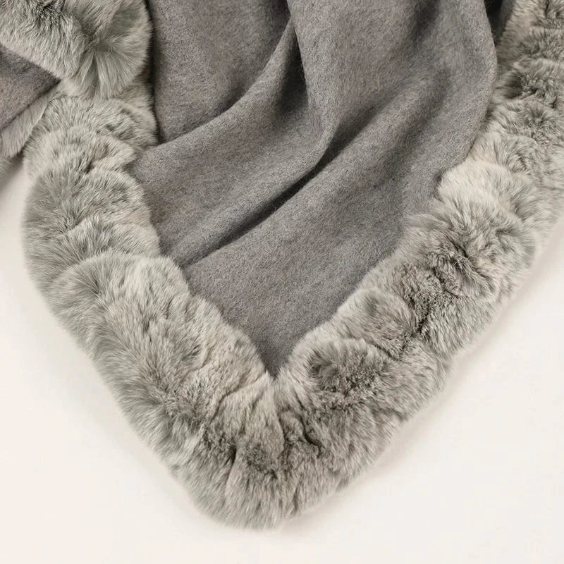 color 01 Autumn and Winter New Fur Scarf Four Sides Tied Wide Skin Otter Rabbit Hair Shawl Versatile Fashion Factory Spot Wholesale