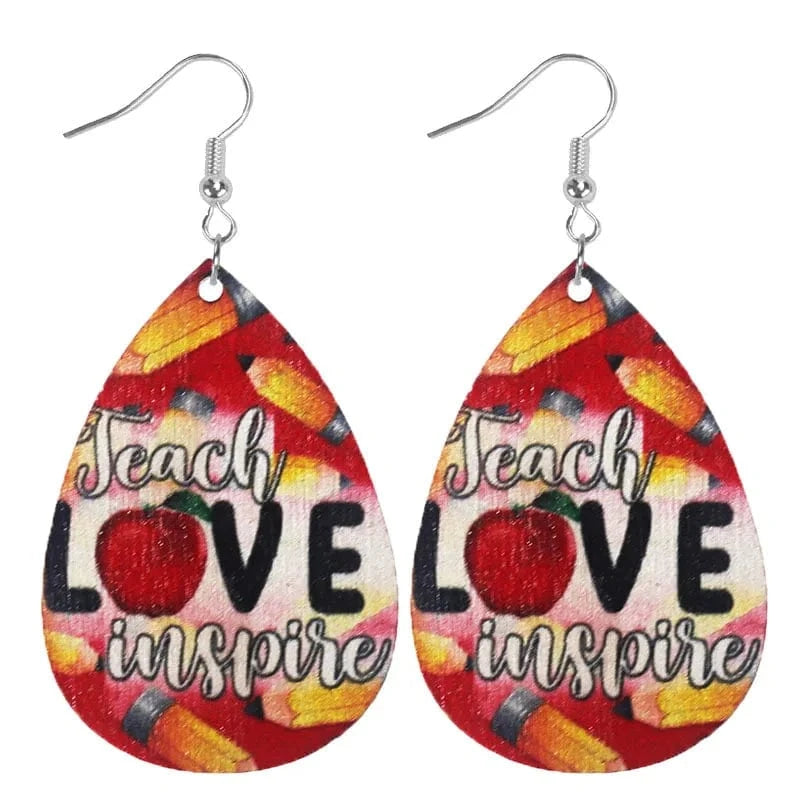 Colorful Fancy Teachers'Day Gift Water Drop Wood Pendant earrings Learning season teacher Wooden earrings