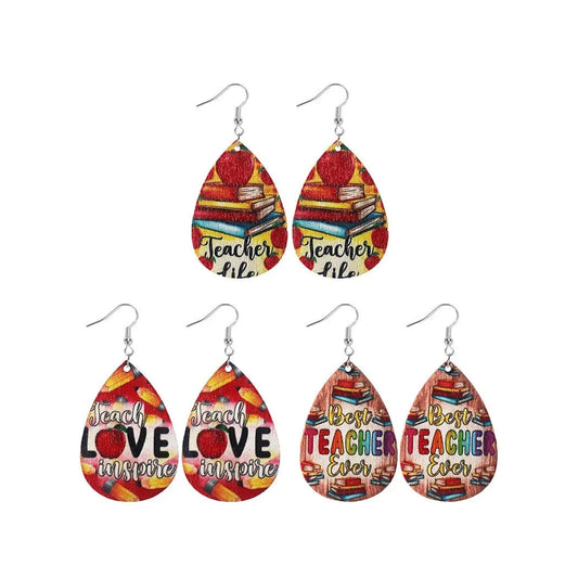 Colorful Fancy Teachers'Day Gift Water Drop Wood Pendant earrings Learning season teacher Wooden earrings