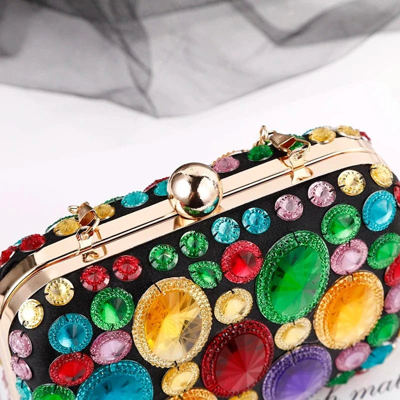 Colorful Luxury Color Crystal Hasp Ladies Dinner Purse Small Chains Handbags Clutch Bag Women Clutches Colorful Rhinestone Evening Bag